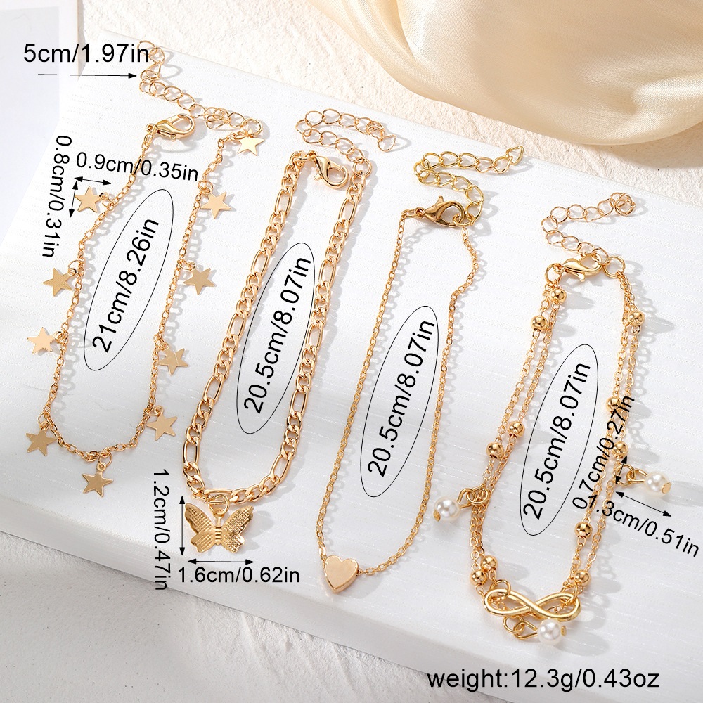 4pc Bohemian Summer Beach Style Layered Anklet Set, Gift for Her